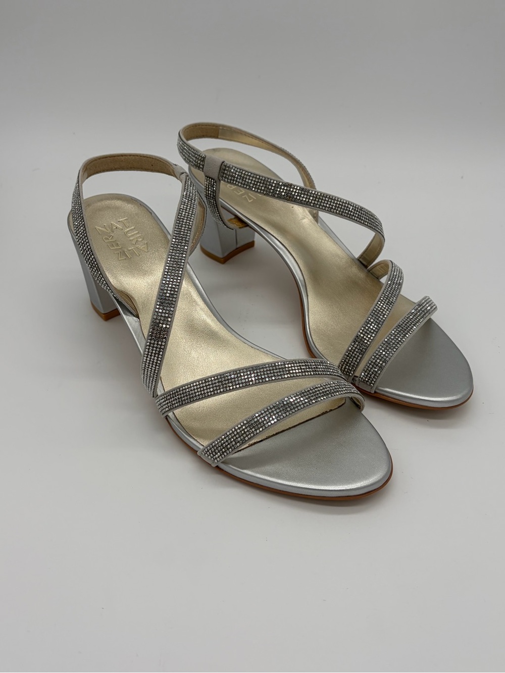 Naturalizer Vanessa 2 Silver Rhinestone Strappy Block Heel Sandals NIB 9.5M